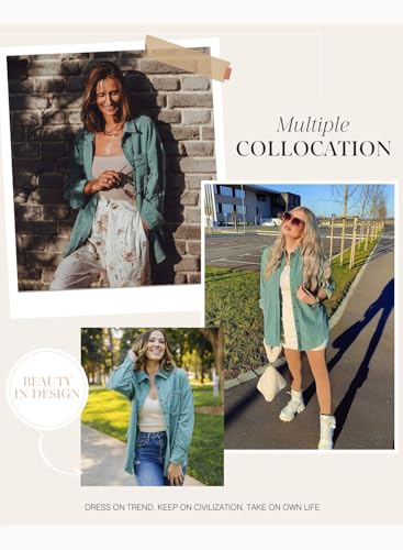 415s4dE2aeL.jpg Womens Corduroy Button Down Shirts Boyfriend Long Sleeve Oversized Blouses Tops