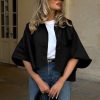 416-UhUyZrL.jpg Womens Oversized Cropped Trench Coats Single Breasted 3/4 Cape Sleeve Trendy Casual Jackets Button up Outerwear