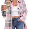 Womens Button Down Flannel Shirts Long Sleeve Plaid Blouses Lightweight Business Dressy Casual Top with Pockets