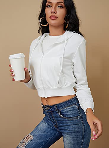 Women's Zip Up Hoodies Cropped Cardigan Jacket Drawstring Hooded Sweatshirts Casual Long Sleeve Top…