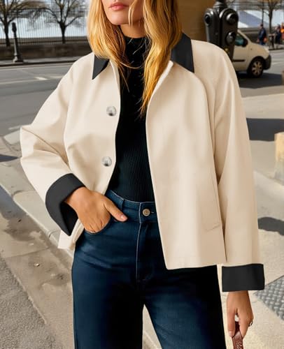 Womens Cropped Trench Coat Casual Lapel Single Breasted Color Block Short Jacket 2025 Fall Fashion Outerwear