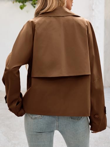 417kHf7vPTL.jpg Womens Cropped Trench Coat Short Single Breasted Jackets Lightweight Casual Outerwear