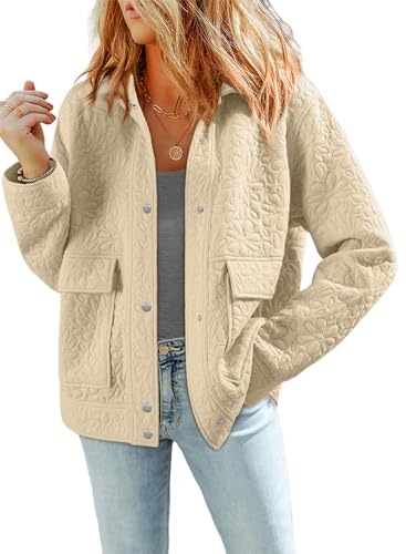 Jackets for Women Casual Long Sleeve Collared Jacquard Coats Trendy Button Down Shacket Jacket with Pockets