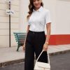 417uGTzZEL.jpg Women's Button Down Shirts Slim fit Short Sleeve Stretch Dress Shirts Wrinkle-Free Solid Work Blouse