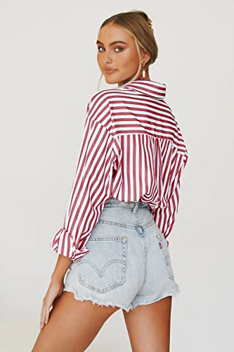 418LT00VzML.jpg Women's Blouses Striped Long Sleeve Shirts Button Down Loose Fit Casual Tops