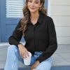 Womens Button Down Shirts Long Sleeve Dress Shirts Casual V Neck Collared Tops Work Office Blouse with Pocket