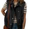 Womens Vests 2025 Fall Outerwear Button-Down Lapel Collar Elastic Hem Sleeveless Jacket Cargo Vest