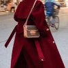Women's Winter Double Breasted Midi Long Wool Pea Coat Notch Lapel Winter Trench Coat