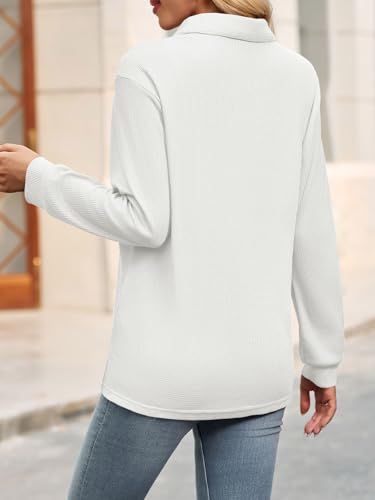 419bZw9XmL.jpg Womens Waffle Knit Button Down Shirts Fall Dressy Casual Long Sleeve V Neck Blouse Loose Fit Work Tops Shacket