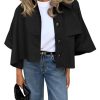41AFYII7trL.jpg Womens Oversized Cropped Trench Coats Single Breasted 3/4 Cape Sleeve Trendy Casual Jackets Button up Outerwear