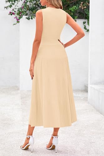 41AHTBiSq3L.jpg Spring Casual Dresses for Women 2025 Summer Business Work Midi Sleeveless A Line Pleated Cocktail Dress