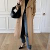 Womens Long Trench Coat Double Breasted Classic Lapel Fall Overcoat with Belt