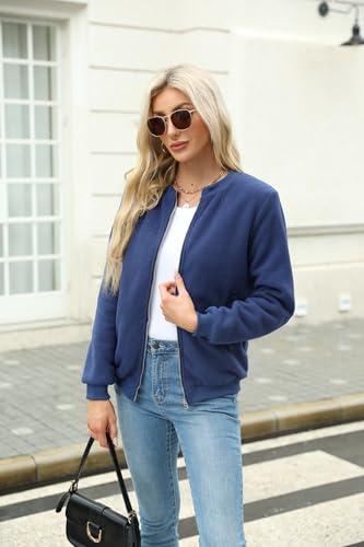 41AOMQF2U0L.jpg Women's Sherpa Fleece Jacket Long Sleeve Faux Fuzzy Casual Zip Up Bomber Coat With Pocket S-XXL