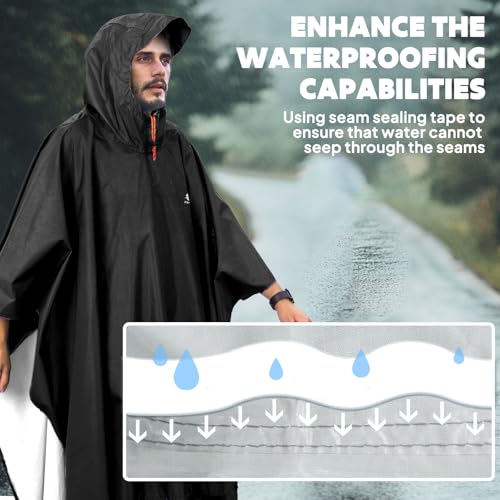 41ASNIwEO2L.jpg Hooded Rain Poncho for Adults Waterproof Lightweight Rain Coat for Men Women Reusable Rain Jacket for Emergency Outdoor