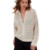 Womens Zip Up Crochet Cardigan Sweater Oversized Long Sleeve Hollow Out Knit Bomber Jacket Fishnet Sweaters