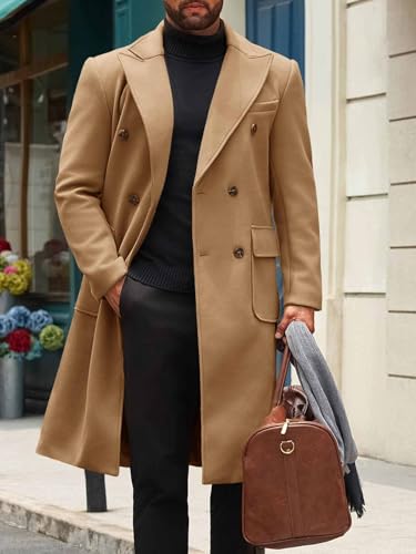 41Av1auzflL.jpg Mens Wool Blend Casual Trench Coat Notched Collar Lapel Long Jacket Double Breasted Classic Winter Overcoat
