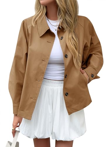 41BEtdhPZiL.jpg Womens Oversized Cropped Trench Coat Batwing Sleeve Single Breasted Lapel Casual Jackets Fall Button up Outerwear