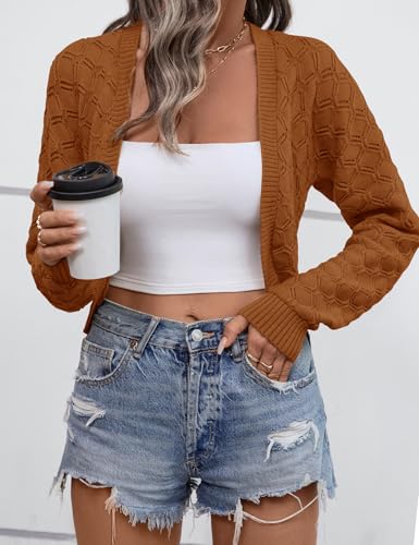 Womens Cropped Cardigan Bolero Shrugs for Dresses Knit Open Front Long Sleeve Sweater