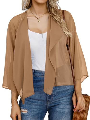 41CZ8Ik30qL.jpg Womens Summer Tops Short Shrugs Kimono Cardigans Casual Chiffon Bolero Jackets