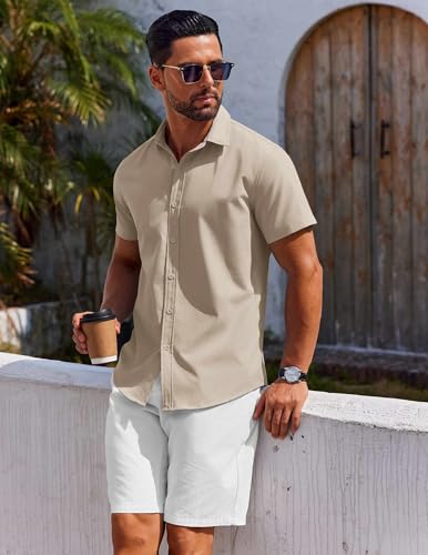 41Cm5WwCSL.jpg Men's Button Down Shirt Short Sleeve Casual Shirt for Men Summer Business Casual Dress Shirt