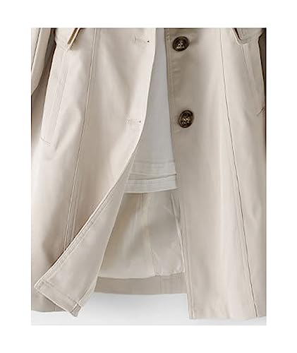 Women's Single Breasted Mid-Length Trench Coat Puff Sleeve Lapel Overcoat Windproof Classic Outerwear