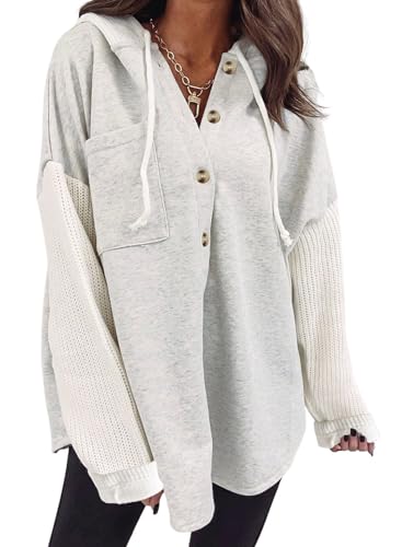 Oversized Sweatshirt for Women Loose Fit Casual Long Sleeve Button Hooded Sweatshirts Hoodies with Pocket