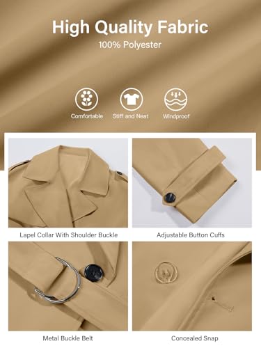 Womens Cropped Trench Coat Casual Double Breasted Short Jacket Fall Fashion Outerwear with Belt