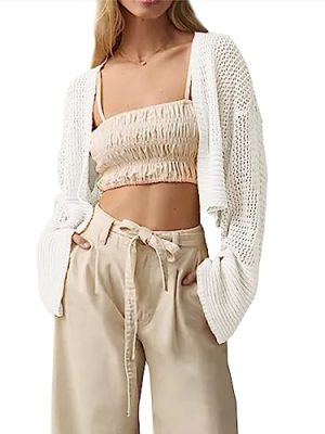 Cropped Cardigan Sweaters for Women Kimonos Boho Lightweight Summer Open Front Knit Cardigan Outerwear