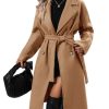 41DlJdsr8qL.jpg Women Elegant Wool Pea Coat Lapel Collar Double Breasted Mid-Long Winter Overcoats with Belted Pockets