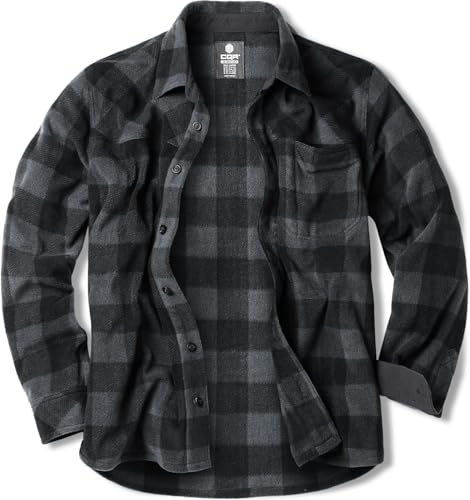 Men's Long Sleeve Heavyweight Fleece Shirts, Plaid Button Up Shirt, Warm Outdoor Casual Shirt with Pockets