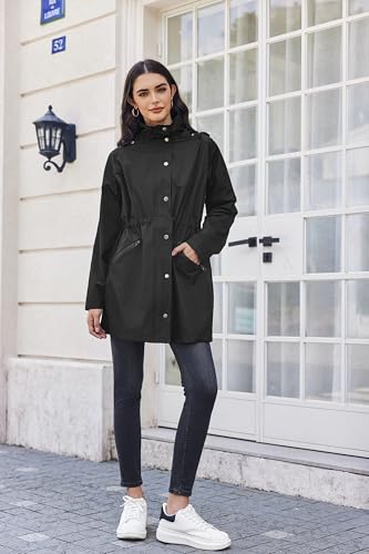41EBzueGx-L.jpg Raincoat Women Waterproof Long Hooded Rain Jacket Trench Coats Windbreaker Travel Jacket