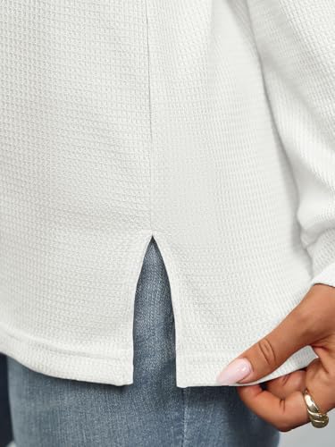 41EIq4ycPrL.jpg Womens Waffle Knit Button Down Shirts Fall Dressy Casual Long Sleeve V Neck Blouse Loose Fit Work Tops Shacket