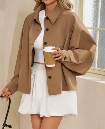 41EQMumfVzL.jpg Womens Oversized Cropped Trench Coat Batwing Sleeve Single Breasted Lapel Casual Jackets Fall Button up Outerwear