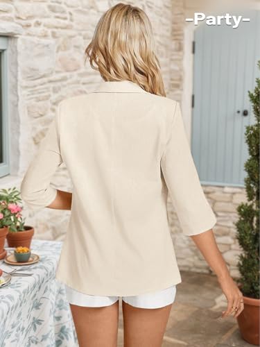 41EiQ8iEMLL.jpg 2025 Women's Summer Linen Blazer 3/4 Sleeve Lightweight Fully-Lined Slim Elegant Casual Work Jacket with Pockets