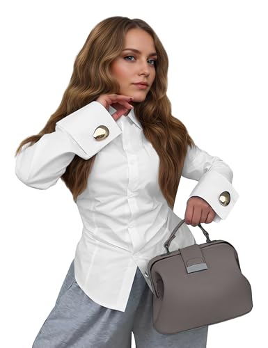 Women's Elegant Office Work Blouse Shirt Tops Dressy Long Sleeve Collar V Neck Shirts