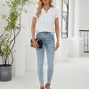 Women's Dressy Casual Tops Business Work Blouses White Button Down Shirts Cap Sleeve V Neck Tshirt