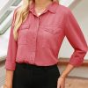 41FBShRO0DL.jpg Women's Button Down Denim Shirt Collared Casual Long Sleeve Pocket Tops