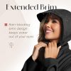 Womens Trench Coat Waterproof Rain Jacket Rain-blocking Brim Detachable Hood Raincoat with Belt Outdoor Travel