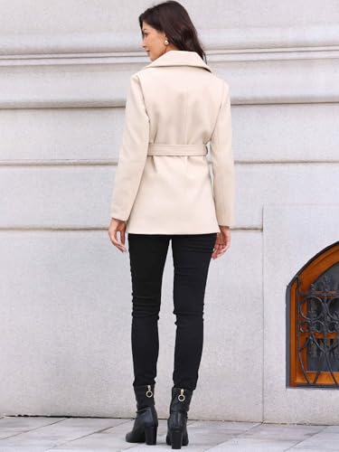 Pea Coats for Women Lapel Collar One Button Winter Overcoat with Belt Trench Coat