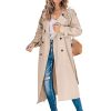 Womens Casual Notched Lapel Double Breasted Trench Coats Classic Fashion Long Jacket Slim Windbreaker Overcoat