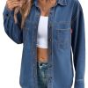 41FgeuQq91L.jpg Women Denim Shirts Oversized Long Sleeve Button Down Blouse V Neck Casual Top Shackets