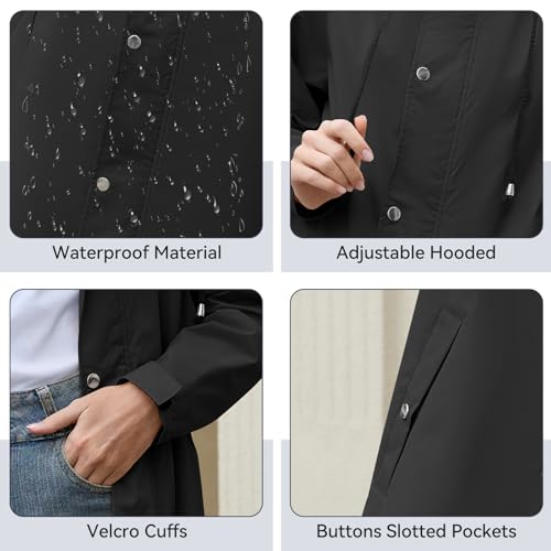 Packable Waterproof Rain Jacket Women with Hood Raincoat Windbreaker Long Hooded Trench Coats S-2XL Available