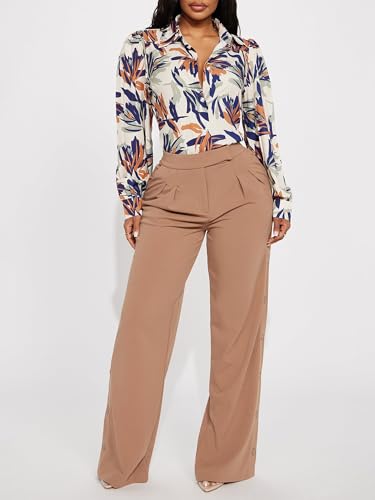 Women's Printed Button Down Shirts Long Sleeve Blouse with Classic Collar, Casual and Office Wear Tops