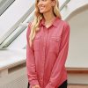 41G0zUkz5iL.jpg Women's Button Down Denim Shirt Collared Casual Long Sleeve Pocket Tops