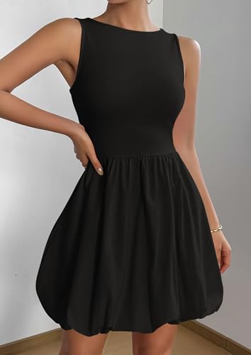 41HBmgRqTAL.jpg Summer Dresses for Women 2025 Casual Sleeveless Tank Mini Short Dress Crew Neck Bubble Sundress with Pockets