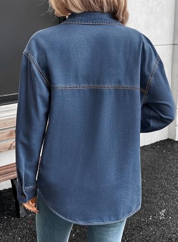 41Ha9CxGYHL.jpg Women Denim Shirts Oversized Long Sleeve Button Down Blouse V Neck Casual Top Shackets