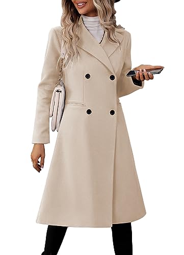 41Hid5cQrL.jpg Womens Long Double Breasted Coats Lapel Collar Pea Coat Winter Slim Fit Jackets Trench Coat Outwear