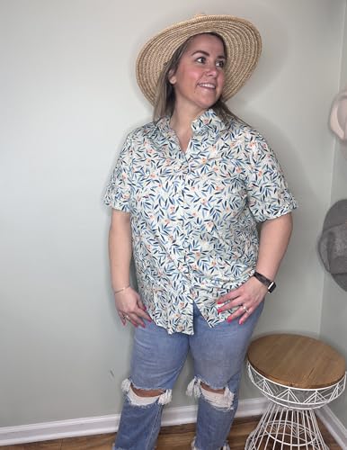 41I6VnvdpL.jpg Womens Plus Size Linen Button Down Shirts Short Sleeve Cotton Casual Collared Shirt V Neck Summer Blouses Tops