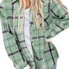 Womens Buffalo Plaid Flannel Shirt Long Sleeve Collar Button Down Blouses Lightweight Tops (S-2XL)