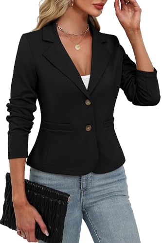41IZLqFQCL.jpg Women's Casual Stretchy Knit Blazer,Lightweight Slim Fit Jackets Long Sleeve Business Suit with Pockets